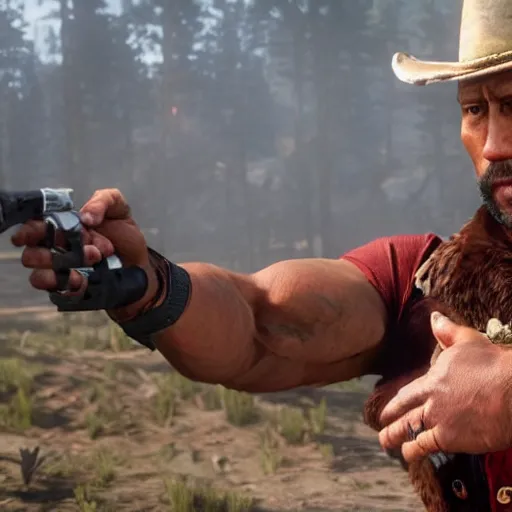 Prompt: Dwayne Johnson in red dead redemption 2 4K detail