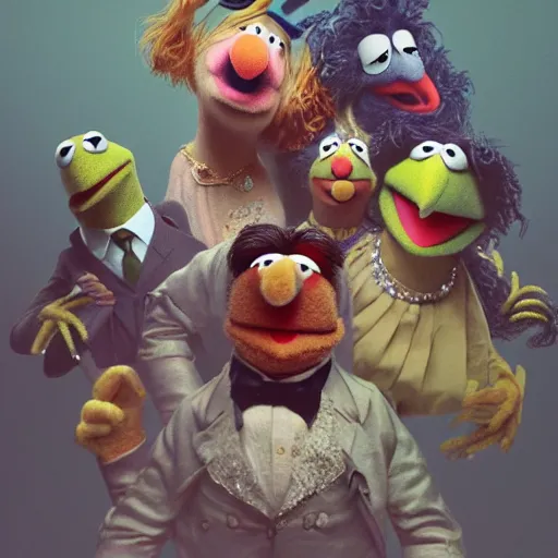 Image similar to muppets by francisco goya, au naturel, hyper detailed, digital art, trending in artstation, cinematic lighting, studio quality, smooth render, unreal engine 5 rendered, octane rendered, art style by klimt and nixeu and ian sprigger and wlop and krenz cushart