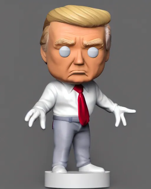 Image similar to full body 3d render of funko pop donald trump as a funko pop, studio lighting, white background, blender, trending on artstation, 8k, highly detailed