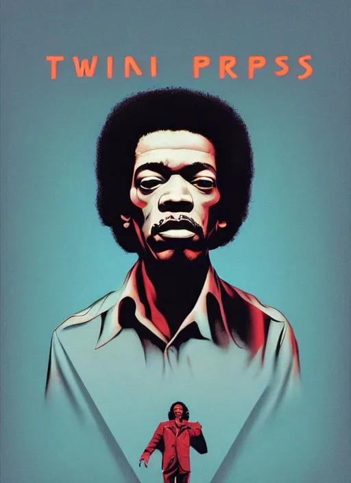 Image similar to Twin Peaks movie poster artwork by Michael Whelan and Tomer Hanuka, Rendering of Jimi Hendrix, is the school teacher in Twin Peaks, from a scene from Twin Peaks, clean, full of detail, Matte painting, trending on artstation and unreal engine