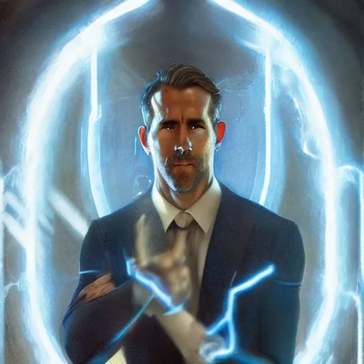 Image similar to ryan reynolds as a black and blue suit spider - man, cinematic, volumetric lighting, f 8 aperture, cinematic eastman 5 3 8 4 film, photorealistic by greg rutkowski, by stanley artgerm, by alphonse mucha