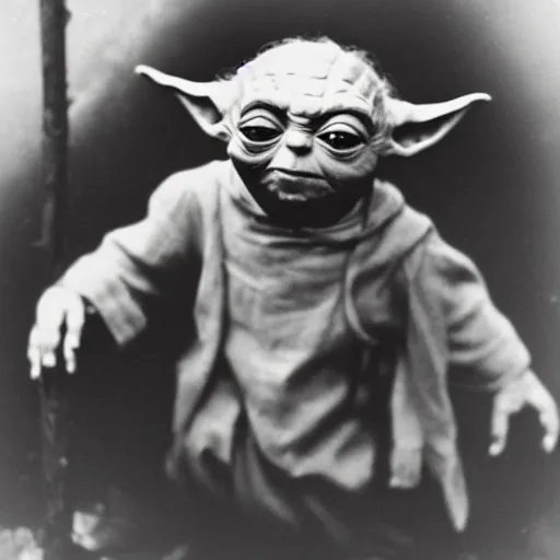 Prompt: 1 9 2 0 s photograph of yoda