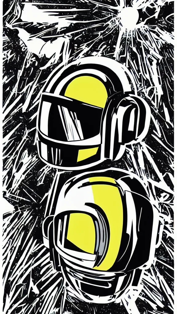 Image similar to Daft Punk logo by mcbess, full colour print, Techno concert advert, DAFT PUNK CONCERT 24 Aout 2022