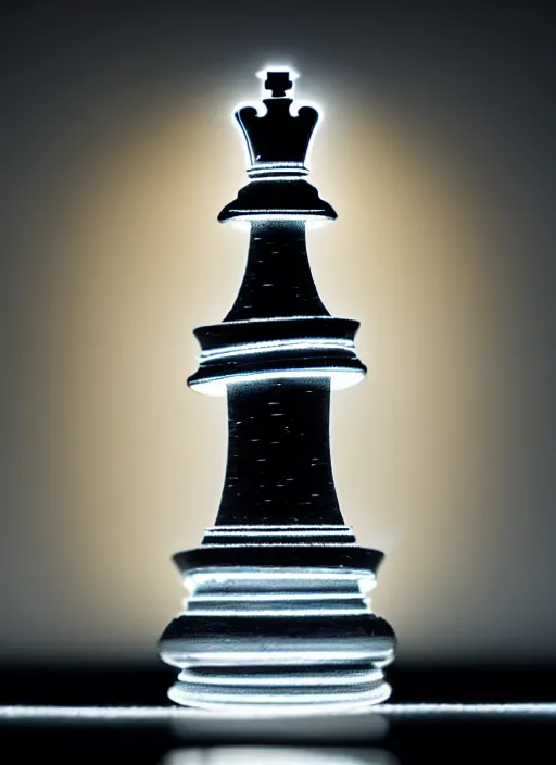 Image similar to ( queen chess piece, bioluminescence, beautiful face, reflection of led lights, intricate detail, very detailed, highly detailed background, sharpfocus, photorealism, soft diffuse autumn lights, some sun light ray, dark room wall, canon 5 d 5 0 mm lens