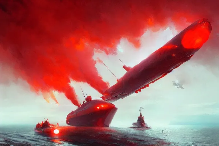 Prompt: the red october by greg rutkowski, beautiful composition, submarine on sea, masterpiece, trending on artstation