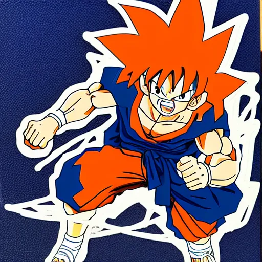 Image similar to die cut sticker, goku one piece style, splatter paint