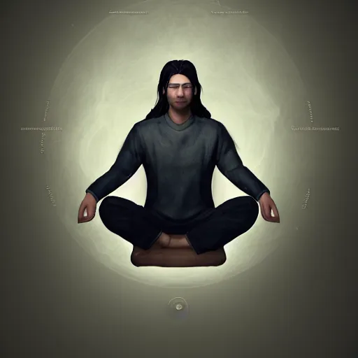 Prompt: a male mage in his 2 0 s with black hair, meditating with closed eyes, in the infinite universe. unreal engine, extremely detailed, award - winning art, trending on artstation