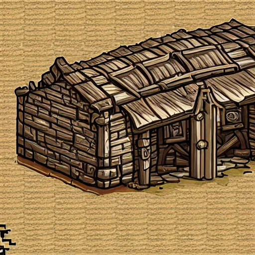 Image similar to a medieval barrack where you train warriors, sprite art, painted, 2 d game