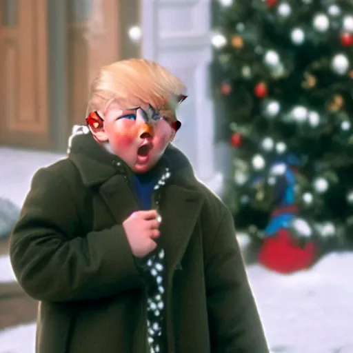 Image similar to donald trump as a child in home alone movie 4k