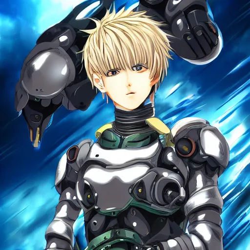 Prompt: portrait of the genos aquatic combat arms mode, anime fantasy illustration by tomoyuki yamasaki, kyoto studio, madhouse, ufotable, comixwave films, trending on artstation