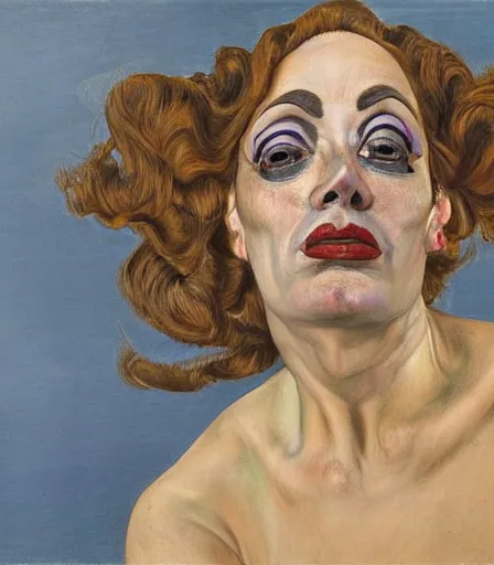 Image similar to a high quality, high detail, portrait of a drag queen by lucian freud, moody, nostalgic