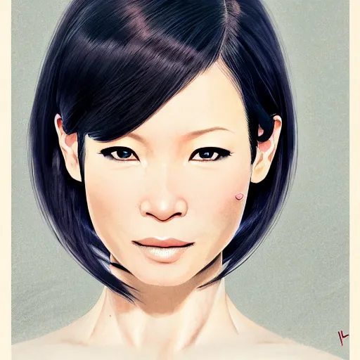 Image similar to lucy liu portrait as manga girl, realistic shaded perfect face, fine details. anime. realistic shaded lighting poster by ilya kuvshinov katsuhiro otomo ghost - in - the - shell, magali villeneuve, artgerm, jeremy lipkin and michael garmash and rob rey