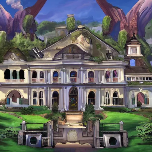 Prompt: a mansion, artwork by overwatch art team