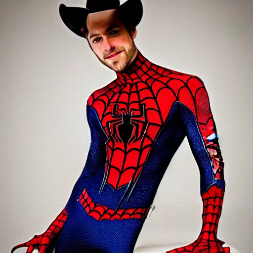 Image similar to spiderman dressed as a cowboy