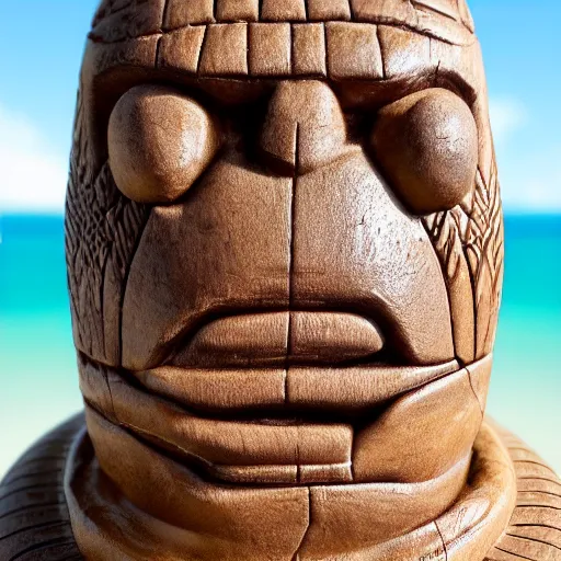 Image similar to a closeup photorealistic photograph of ben grimm's face on a tiki mug at trader vic's beach bar. fantastic four. tiki culture. bright scene. fine detail. this 4 k hd image is trending on artstation, featured on behance, well - rendered, extra crisp, features intricate detail, epic composition and the style of unreal engine.