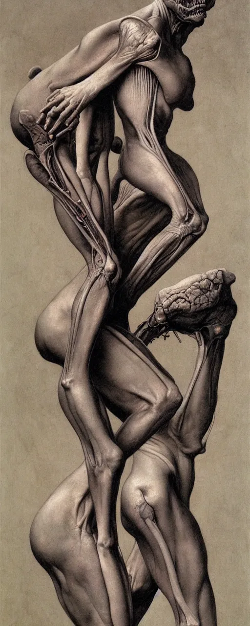 Image similar to human calf and tibia and humorous artists anatomy in the style of wayne barlowe, gustav moreau, goward, bussiere, roberto ferri, santiago caruso, luis ricardo falero, dali