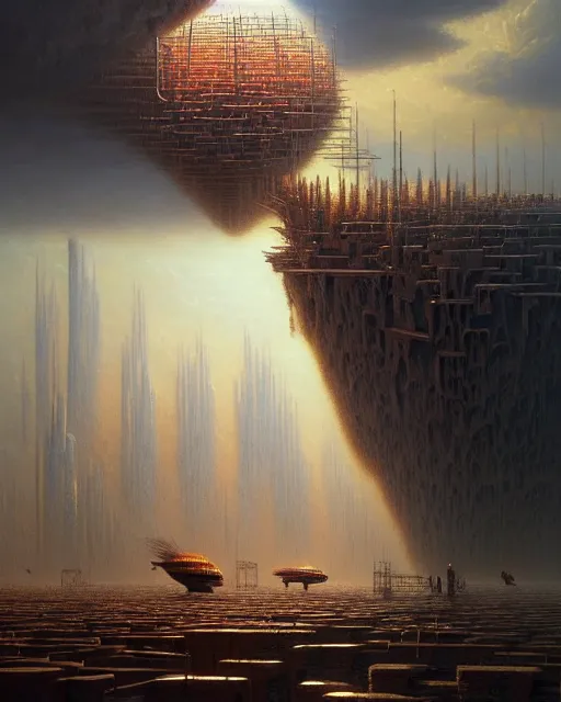 Image similar to a hyper - detailed 3 d render like a oil painting of the construction of a unified theory, surrealism!!!!! surreal concept art, lifelike, photorealistic, digital painting, aesthetic, smooth, sharp focus, artstation hd, by greg rutkowski, bruce pennington, valentina remenar and asher duran,