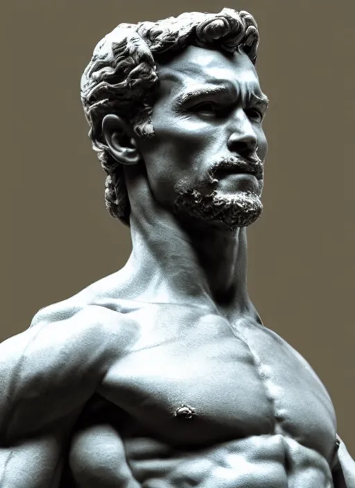 Image similar to Michelangelo's statue of young Arnold Schwarzenegger, highly detailed, 8k