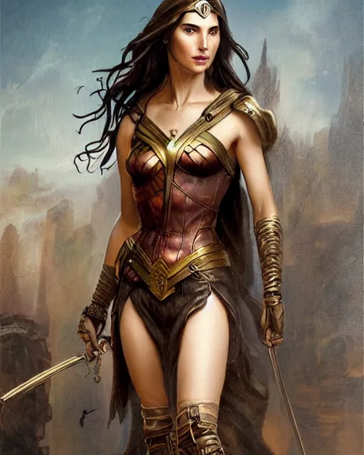 Prompt: highly detailed steampunk gal gadot standing : leonardo da vinci, greg rutkowski, magali villeneuve