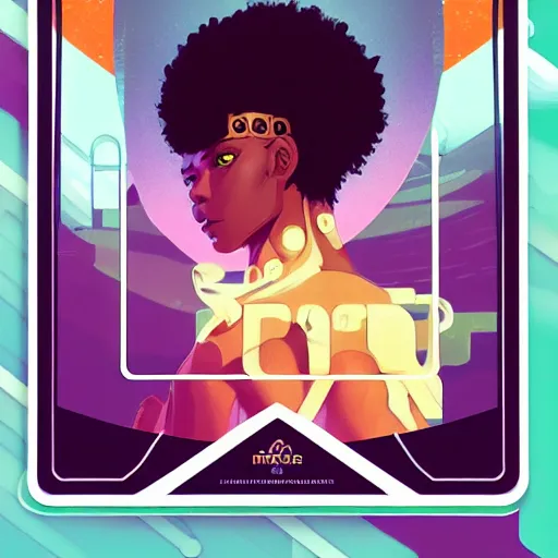 Prompt: a futuristic playing trading card info overlay afro futuristic border, vector behance hd jesper ejsing, rhads, makoto shinkai, lois van baarle, ilya kuvshinov, rossdraws, hd, 3 2 k, ilya kuvshinov, gustav klimt