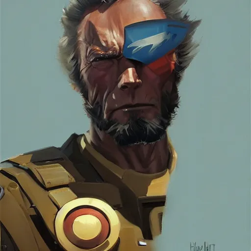 Prompt: greg manchess painting of clint eastwood as an overwatch character, profile picture, matte painting, bold shapes, hard edges, street art, trending on artstation, by huang guangjian and gil elvgren and sachin teng