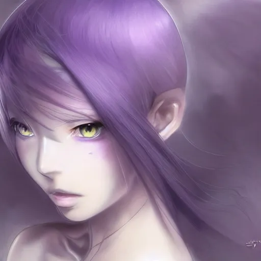 Prompt: Gorgeous and beautiful grown up anime women as a evil witch with purple short smooth shiny hair , pale white skin , open robotic eyes , artstation , 4K , Highly detailed , high quality , dramatic lighting , drawn by Yusuke Murata , elegant, highly detailed, centered, digital painting, artstation, concept art, artgerm, donato giancola, Joseph Christian Leyendecker, WLOP, Boris Vallejo, Artgerm