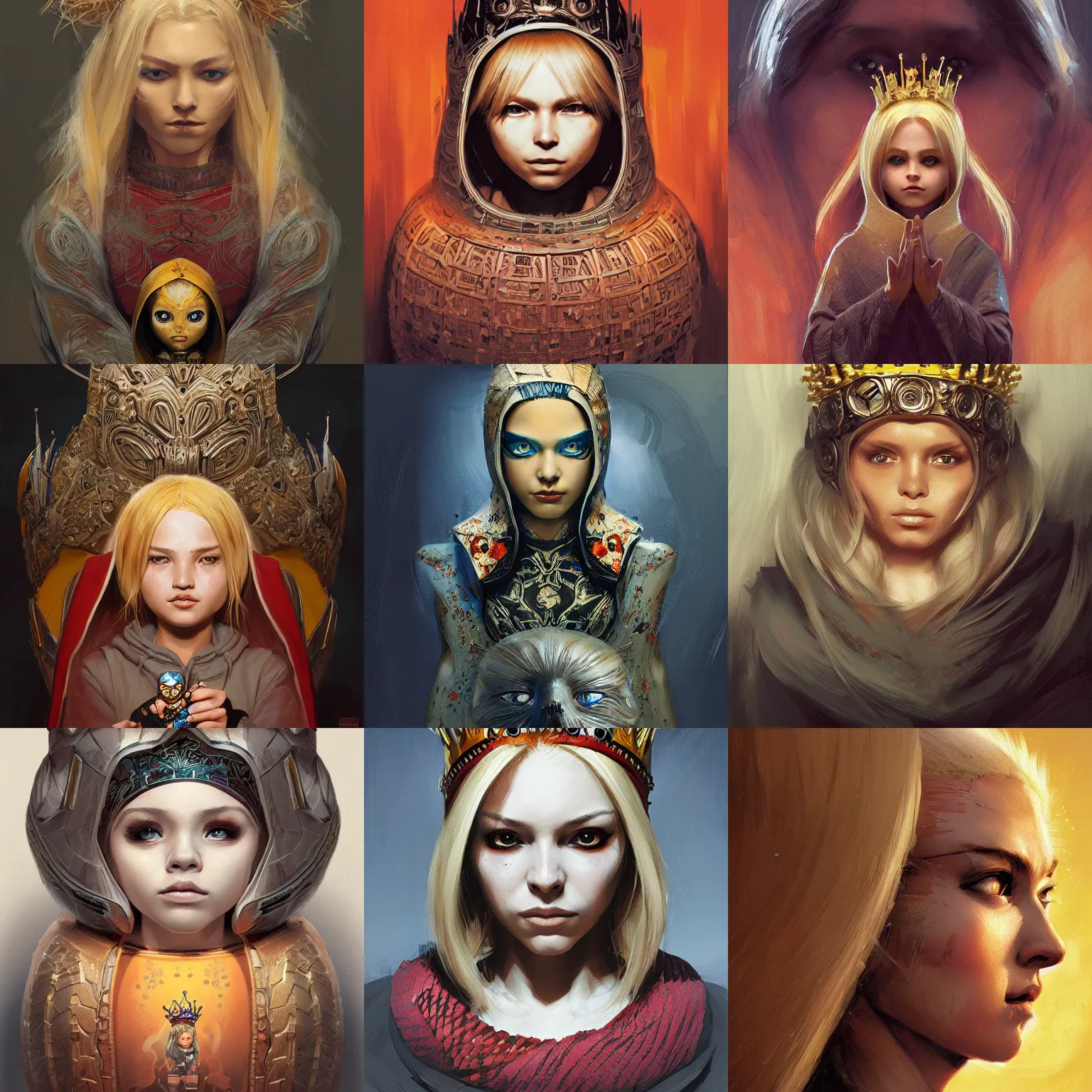 Prompt: Portrait of matryoshka, blonde hair, with a spine crown, marvel comics, dark, intricate, highly detailed, smooth, artstation, digital illustration by Ruan Jia and Mandy Jurgens and Artgerm and Wayne Barlowe and Greg Rutkowski and Frank Frazetta