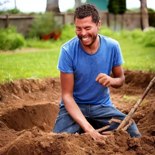 Image similar to a guy digging a hole and having a lot of fun