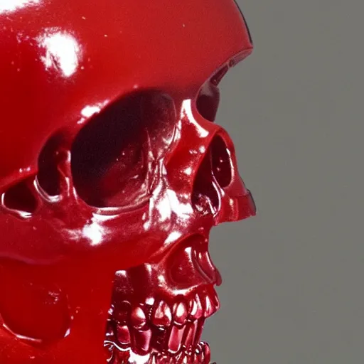 Prompt: transparent red liquid inside in a transparent skull, alexander mcqueen