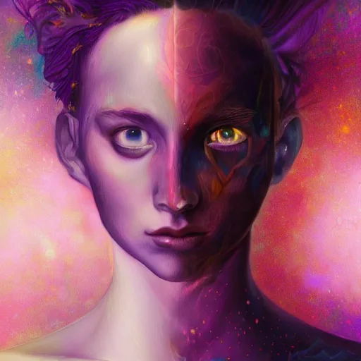 Image similar to beautiful detailed artistic portrait of a person travelling between different astral planes. grainy and rough. artistic painting by lurid ( 2 0 2 2 ). featured on deviantart.