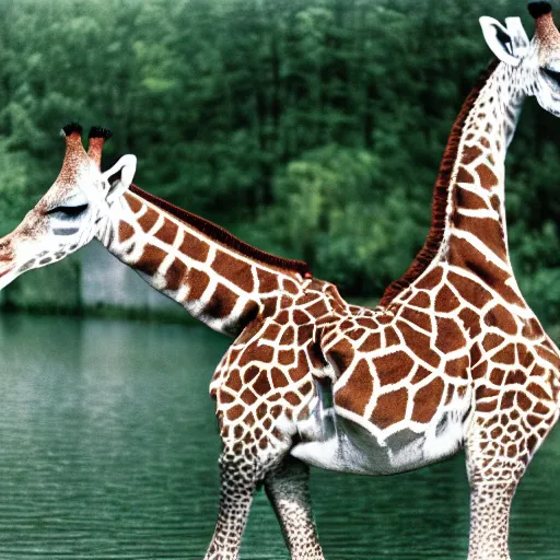 Prompt: a portra 800 photograph of a hybrid between a giraffe and a swan