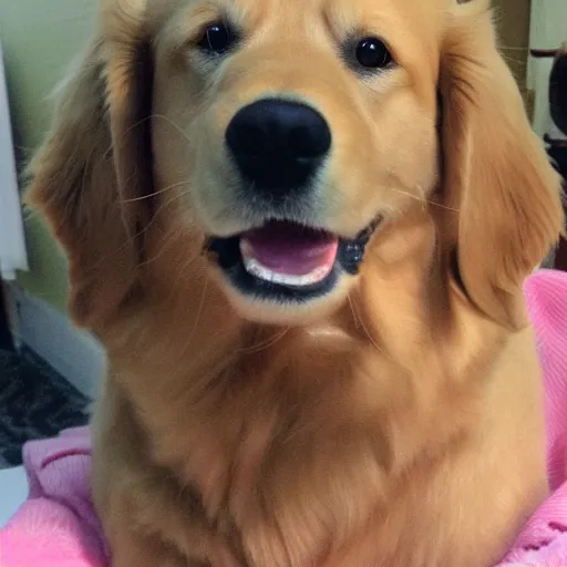 Prompt: golden retriever smiling clay