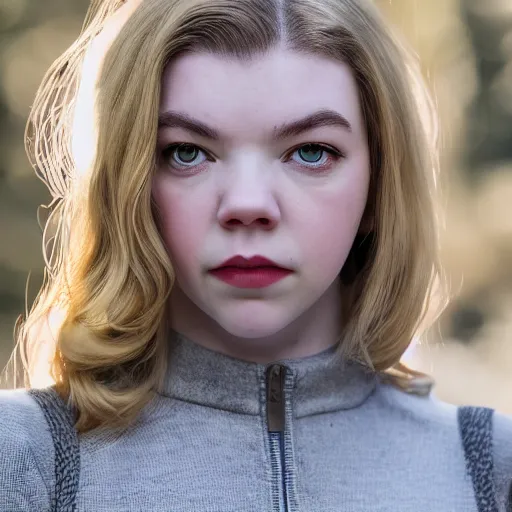 Image similar to Adult Anya Taylor-Joy, XF IQ4, f/1.4, ISO 200, 1/160s, 8K, Sense of Depth, color and contrast corrected, Nvidia AI, Dolby Vision, symmetrical balance, in-frame