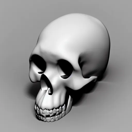 Prompt: a white cartoonish shaped skull with two holes in it, an ambient occlusion render, trending on zbrush central, photorealism, rendered in maya, ambient occlusion, zbrush.