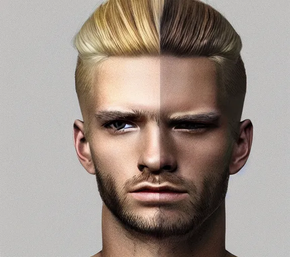 Prompt: hyper realistic portrait of a man with blonde two sides hair and thin face lines