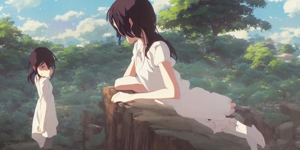 Image similar to girl ; the most beautiful painting in the world ; by makoto shinkai