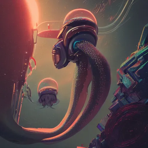 Prompt: portrait of a squid monster astronaut riding a space transport, full body portrait, well lit, intricate abstract. cyberpunk, intricate artwork, by Tooth Wu, wlop, beeple. octane render, trending on artstation, greg rutkowski very coherent symmetrical artwork. cinematic, hyper realism, high detail, octane render, 8k, minimalistic, hyperrealistic surrealism, award winning masterpiece with incredible details, a surreal vaporwave liminal space, highly detailed, trending on ArtStation