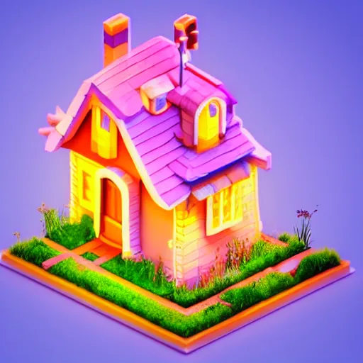 Prompt: Isometric 3D Fantasy Cute House, very realistic, no background, 3D character, very colourful, cinematic lighting, soft neon, CGI render, trending on Behance