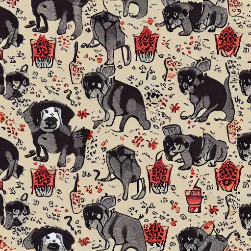 Image similar to a pattern of dogs and cats, vintage style