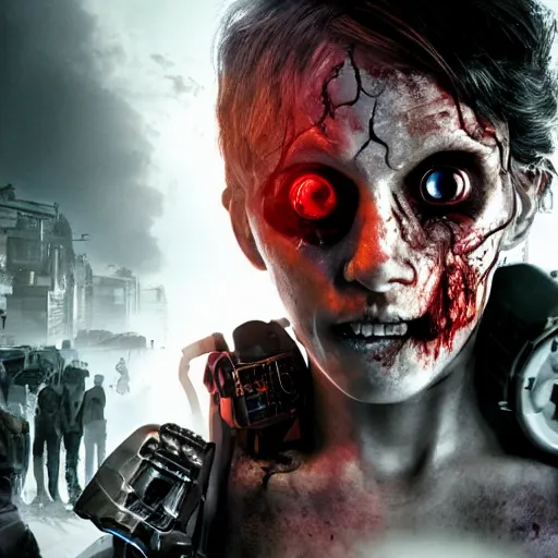 Image similar to 2047 ai apocolypse turns humans into cyborg zombies