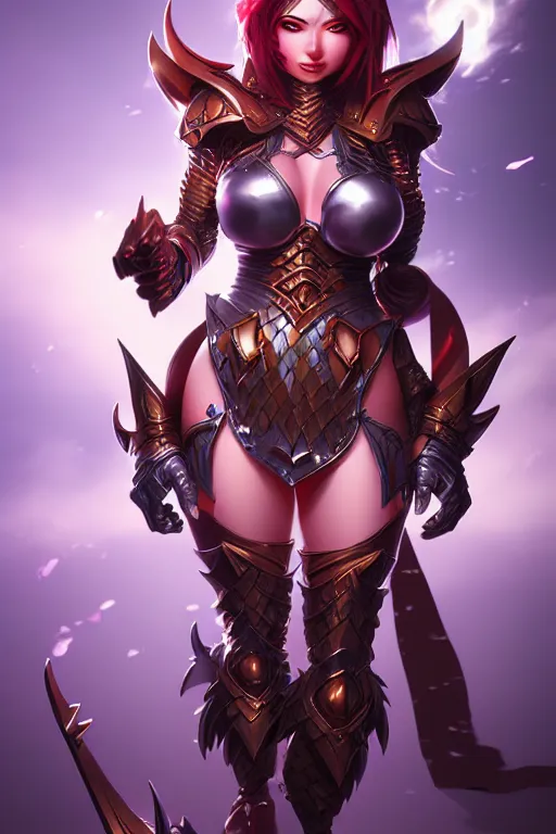 Image similar to shocking sakimi chan, fantasy armor, detailed face, dynamic lighting, tony sart