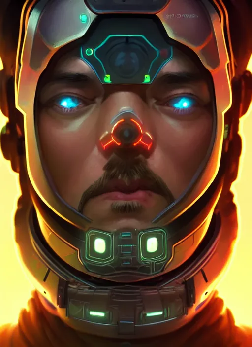 Prompt: symmetry portrait of torbjorn from overwatch, closeup, sci - fi, tech wear, glowing lights intricate, elegant, highly detailed, digital painting, artstation, concept art, smooth, sharp focus, illustration, art by artgerm and greg rutkowski and alphonse mucha