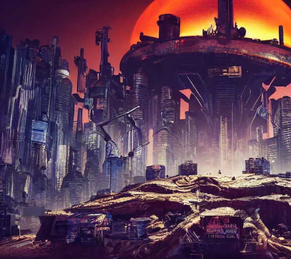 Prompt: a detailed anthill seen from the inside as a big city, cyberpunk, fallout 5, studio lighting, deep colors, apocalyptic setting, city at night, sky view