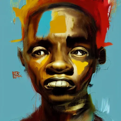 Prompt: art masterpiece, by aboudia, jean - michel basquiat and genesis tramaine, trending on artstation, cgsociety, deviantart