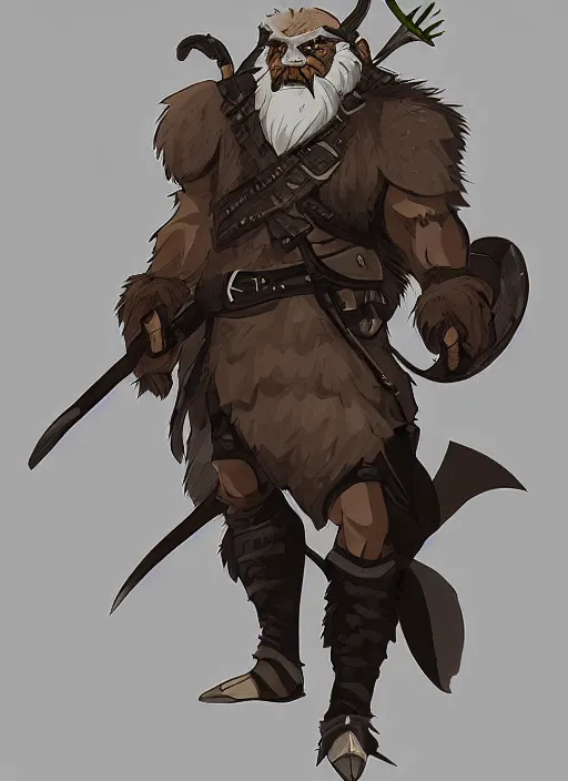 Image similar to bugbear ranger, black beard, dungeons and dragons, hunters gear, character design on white background, by makoto shinkai