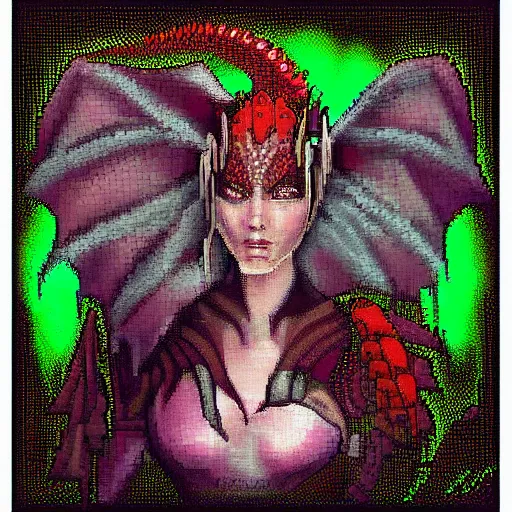 Image similar to full portrait painting of humanoid dragon, pixel art 8 x 8.