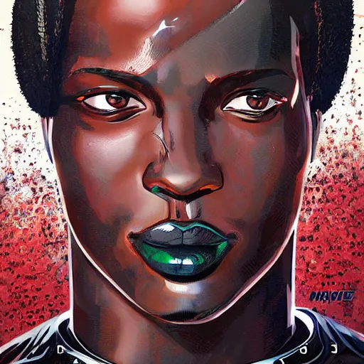 Prompt: portrait of a african male android, by MARVEL comics and Sandra Chevrier