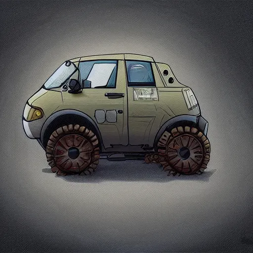 Prompt: 2d concept art of small vehicle by Dawid Michalczyk