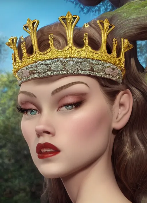 Prompt: closeup face profile portrait of a fairytale princess wearing a crown eating cakes, bikini, depth of field, zeiss lens, fashion photoshoot, by dan decarlo, bob clampett, bill ward, earl norem, max fleischer, breathtaking, 8 k resolution, extremely detailed, beautiful, establishing shot, artistic, hyperrealistic, octane render