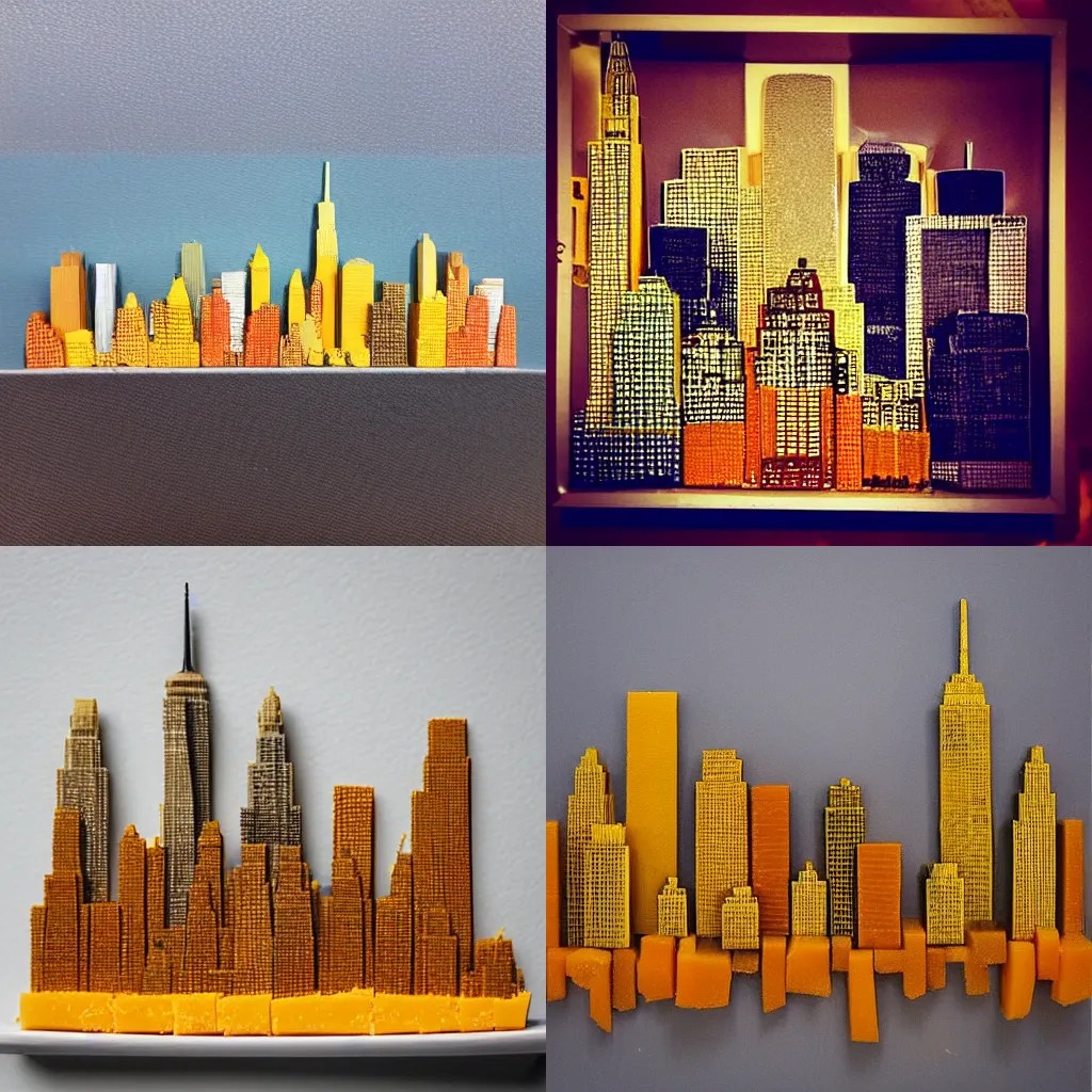 Prompt: “a New York skyline made of cheddar cheese”